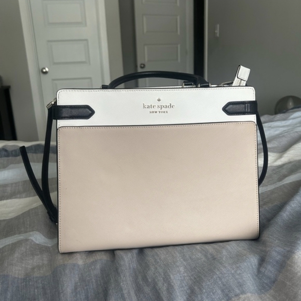 kate spade Cream, White & Black Trim Leather Satchel